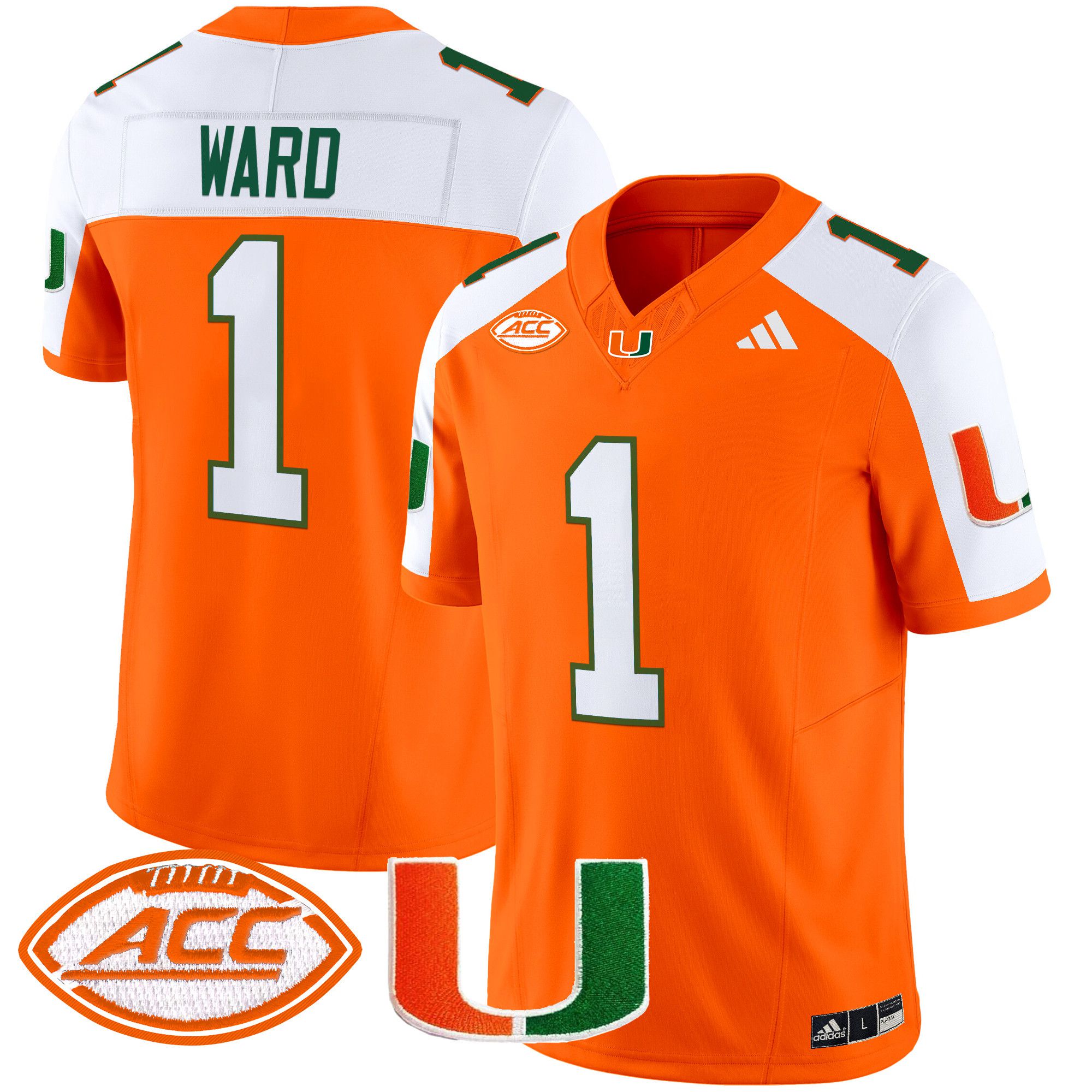 Men Miami Hurricanes #1 Ward Orange 2024 Vapor Limited NCAA Jersey